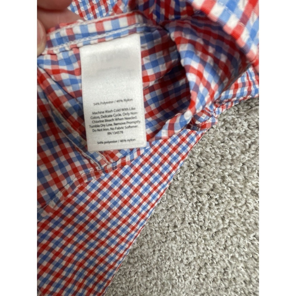 Vineyard Vines Shirt Mens Large Red Blue Performance Seersucker Slim Fit Murray - Picture 6 of 8
